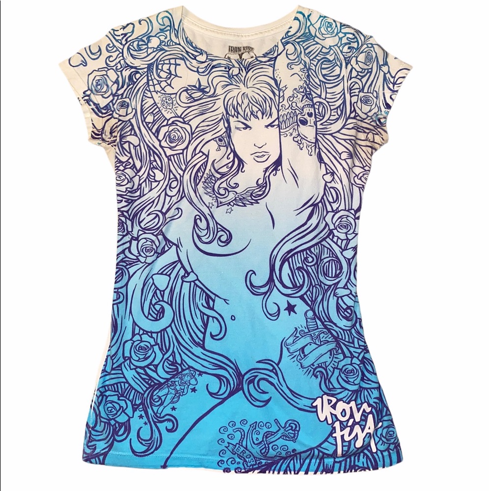 Iron Fist Tattooed Woman Short Sleeve Shirt Size M